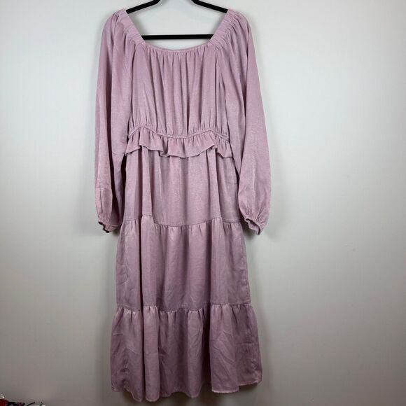 Andree By Unit Midi Dress Womens Large Purple Tiered Ruffled Puff Sleeve Cottage - Picture 6 of 9